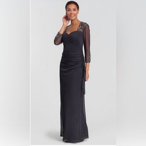 Alex evenings petite charcoal maxi dress gown size 4p